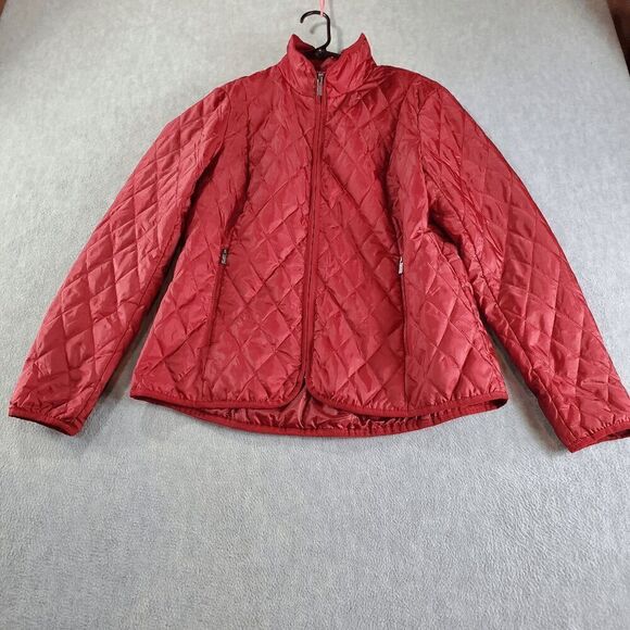 Lands' End Jacket Womens Medium Red Puffer Lined Quilted Primaloft Full Zipper - Picture 1 of 11